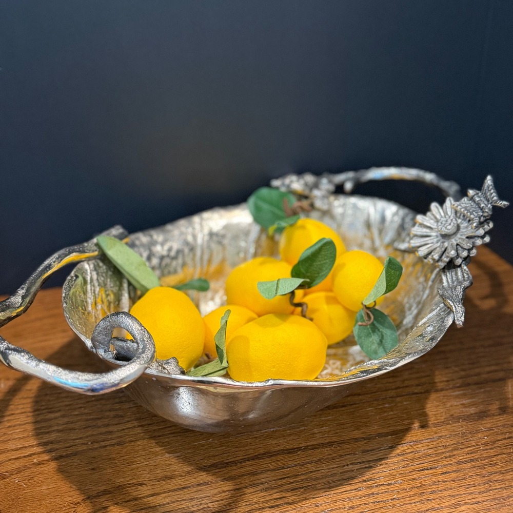Aluminum Leaf Bowl Frog Flower Butterfly Nature Serving‎ Dish Silver Boho Decor
